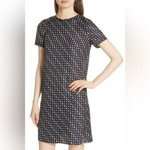Theory Black and White Geometric Patterned Silk Dress medium
